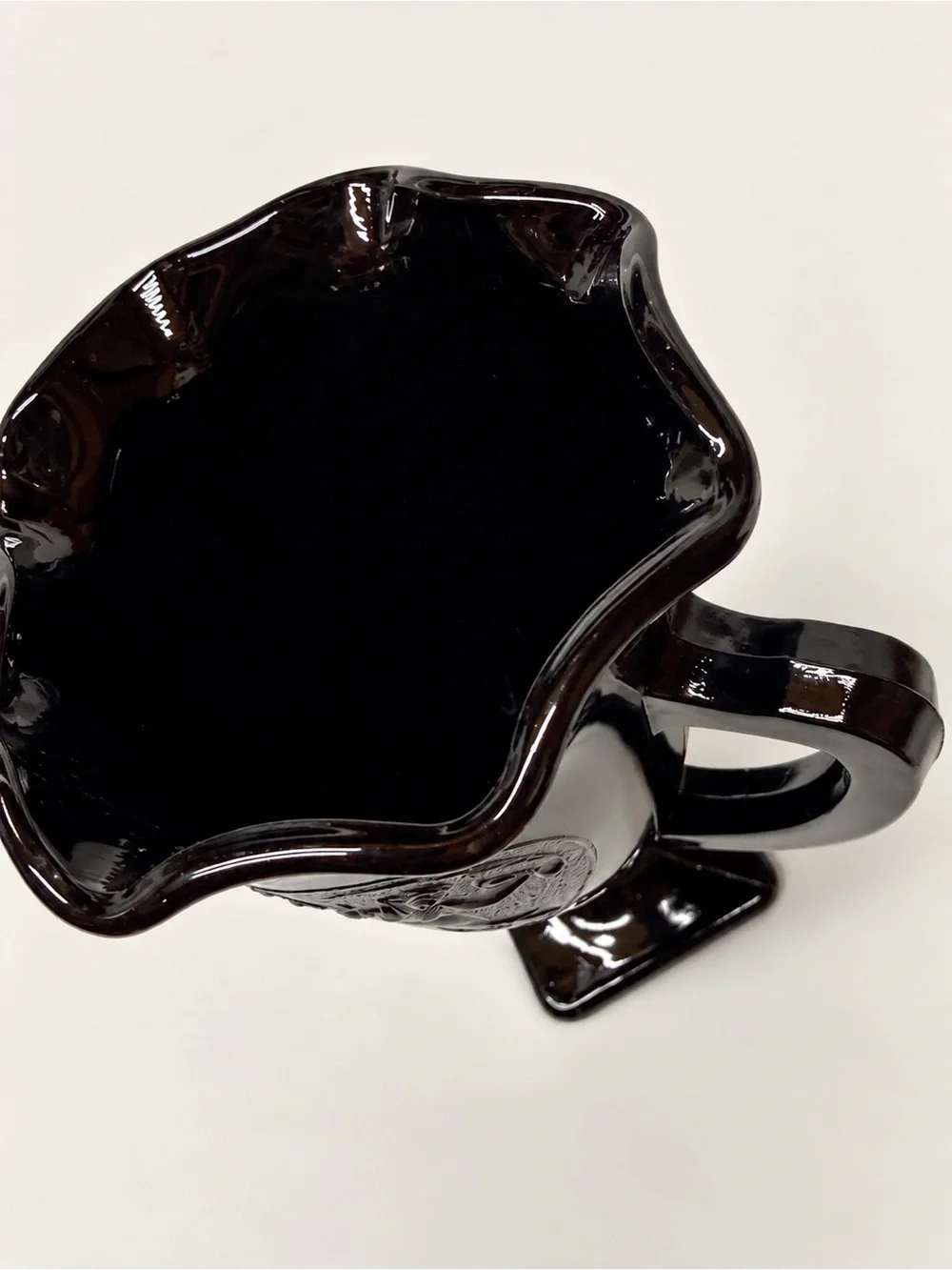 Vintage Black Amethyst Glass Double Handle Vase Urn Dancing Lady Art Deco